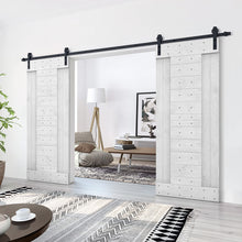 Load image into Gallery viewer, Paneled DIY Knotty Pine Solid Wood Interior Double Sliding Barn Doors with Hardware Kits