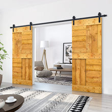 Load image into Gallery viewer, Paneled DIY Knotty Pine Solid Wood Interior Double Sliding Barn Doors with Hardware Kits