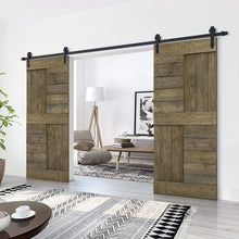 Load image into Gallery viewer, Paneled DIY Knotty Pine Solid Wood Interior Double Sliding Barn Doors with Hardware Kits