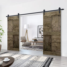 Load image into Gallery viewer, Paneled DIY Knotty Pine Solid Wood Interior Double Sliding Barn Doors with Hardware Kits