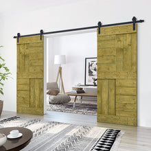 Load image into Gallery viewer, Paneled DIY Knotty Pine Solid Wood Interior Double Sliding Barn Doors with Hardware Kits