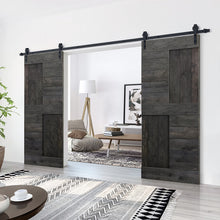 Load image into Gallery viewer, Paneled DIY Knotty Pine Solid Wood Interior Double Sliding Barn Doors with Hardware Kits