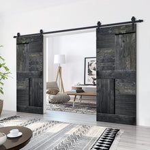 Load image into Gallery viewer, Paneled DIY Knotty Pine Solid Wood Interior Double Sliding Barn Doors with Hardware Kits