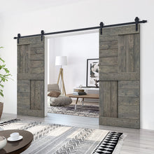 Load image into Gallery viewer, Paneled DIY Knotty Pine Solid Wood Interior Double Sliding Barn Doors with Hardware Kits