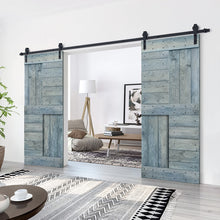 Load image into Gallery viewer, Paneled DIY Knotty Pine Solid Wood Interior Double Sliding Barn Doors with Hardware Kits