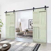 Load image into Gallery viewer, Paneled DIY Knotty Pine Solid Wood Interior Double Sliding Barn Doors with Hardware Kits
