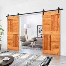 Load image into Gallery viewer, Paneled DIY Knotty Pine Solid Wood Interior Double Sliding Barn Doors with Hardware Kits