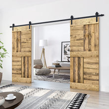 Load image into Gallery viewer, Paneled DIY Knotty Pine Solid Wood Interior Double Sliding Barn Doors with Hardware Kits