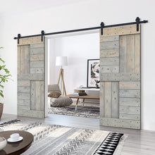 Load image into Gallery viewer, Paneled DIY Knotty Pine Solid Wood Interior Double Sliding Barn Doors with Hardware Kits