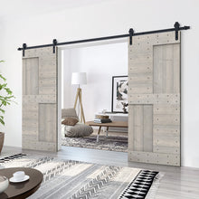 Load image into Gallery viewer, Paneled DIY Knotty Pine Solid Wood Interior Double Sliding Barn Doors with Hardware Kits