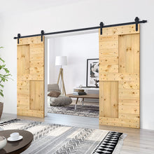Load image into Gallery viewer, Paneled DIY Knotty Pine Solid Wood Interior Double Sliding Barn Doors with Hardware Kits