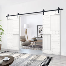 Load image into Gallery viewer, Paneled DIY Knotty Pine Solid Wood Interior Double Sliding Barn Doors with Hardware Kits