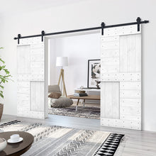 Load image into Gallery viewer, Paneled DIY Knotty Pine Solid Wood Interior Double Sliding Barn Doors with Hardware Kits