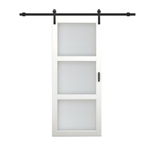Load image into Gallery viewer, 36 in. x 84 in. 3-Lite Frosted Glass Barn Door MDF Frame Sliding Hardware Kit and Door Handle