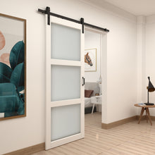 Load image into Gallery viewer, 36 in. x 84 in. 3-Lite Frosted Glass Barn Door MDF Frame Sliding Hardware Kit and Door Handle