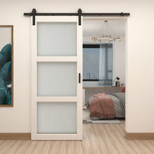 Load image into Gallery viewer, 36 in. x 84 in. 3-Lite Frosted Glass Barn Door MDF Frame Sliding Hardware Kit and Door Handle