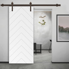 Load image into Gallery viewer, Herringbone Fully Assembled Stained MDF Modern Sliding Barn Door with Hardware Kit