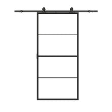 Load image into Gallery viewer, 84 in. x 36 in. 4-Lite Tempered Glass Barn Door Steel Frame Sliding Hardware Kit and Door Handle