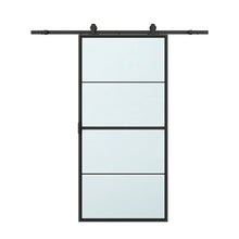 Load image into Gallery viewer, 84 in. x 36 in. 4-Lite Tempered Glass Barn Door Steel Frame Sliding Hardware Kit and Door Handle