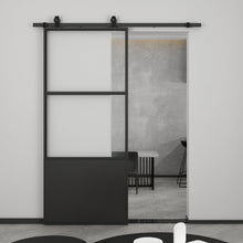 Load image into Gallery viewer, 84 in. x 36 in. 2-Lite Tempered Glass Barn Door Steel Frame Sliding Hardware Kit and Door Handle