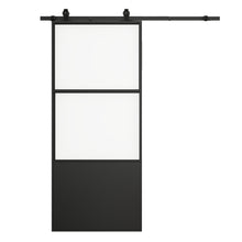 Load image into Gallery viewer, 84 in. x 36 in. 2-Lite Tempered Glass Barn Door Steel Frame Sliding Hardware Kit and Door Handle