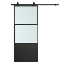Load image into Gallery viewer, 84 in. x 36 in. 2-Lite Tempered Glass Barn Door Steel Frame Sliding Hardware Kit and Door Handle