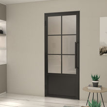 Load image into Gallery viewer, 36 in. x 84 in. Right-Hand 6 Lite Frost Glass Black Steel Single Prehung Interior Door with Door Handle