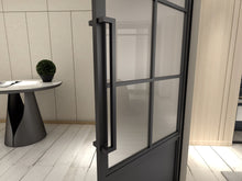 Load image into Gallery viewer, 36 in. x 84 in. Right-Hand 6 Lite Frost Glass Black Steel Single Prehung Interior Door with Door Handle