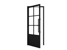 Load image into Gallery viewer, 36 in. x 84 in. Right-Hand 6 Lite Frost Glass Black Steel Single Prehung Interior Door with Door Handle