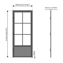 Load image into Gallery viewer, 36 in. x 84 in. Right-Hand 6 Lite Frost Glass Black Steel Single Prehung Interior Door with Door Handle