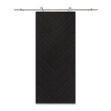 Load image into Gallery viewer, Herringbone Fully Assembled Stained MDF Modern Sliding Barn Door with Hardware Kit