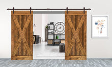 Load image into Gallery viewer, X Series Stained Solid Pine Interior Double Sliding Barn Door With Hardware Kit