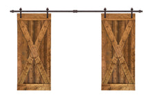 Load image into Gallery viewer, X Series Stained Solid Pine Interior Double Sliding Barn Door With Hardware Kit