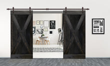 Load image into Gallery viewer, X Series Stained Solid Pine Interior Double Sliding Barn Door With Hardware Kit