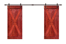 Load image into Gallery viewer, X Series Stained Solid Pine Interior Double Sliding Barn Door With Hardware Kit