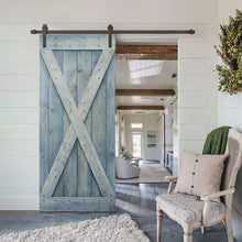 Load image into Gallery viewer, X Series Stained Knotty Pine Wood Sliding DIY Barn Door with Hardware Kit