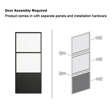 Load image into Gallery viewer, 84 in. x 36 in. 2-Lite Tempered Glass Barn Door Steel Frame Sliding Hardware Kit and Door Handle