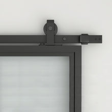 Load image into Gallery viewer, 84 in. x 36 in. 2-Lite Tempered Glass Barn Door Steel Frame Sliding Hardware Kit and Door Handle