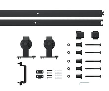 Load image into Gallery viewer, 84 in. x 36 in. 4-Lite Tempered Glass Barn Door Steel Frame Sliding Hardware Kit and Door Handle