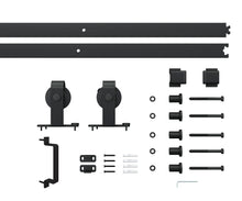 Load image into Gallery viewer, 84 in. x 36 in. 2-Lite Tempered Glass Barn Door Steel Frame Sliding Hardware Kit and Door Handle
