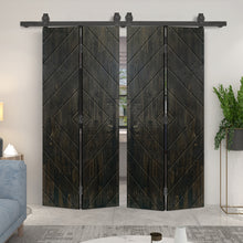 Load image into Gallery viewer, Stained Pine Wood Double Bi-Fold Barn Door with Sliding Hardware Kit
