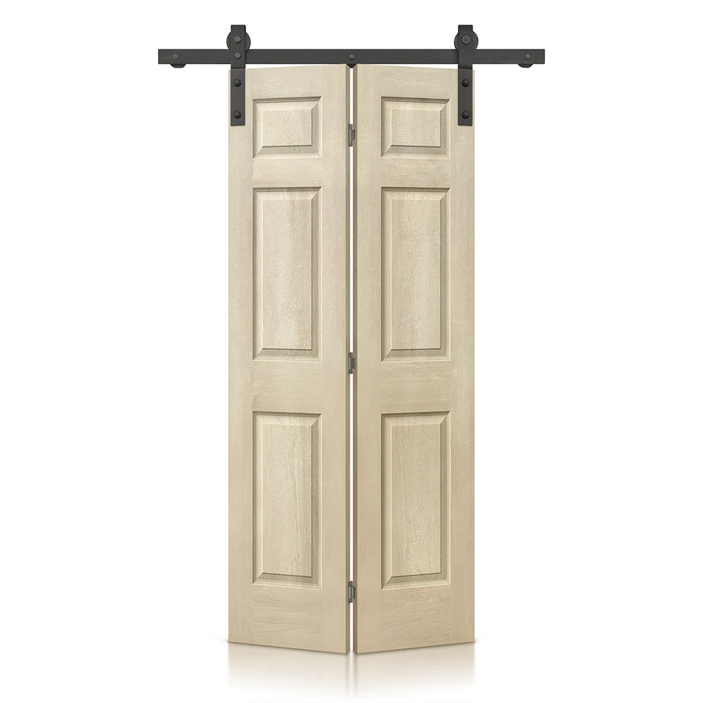 6 Panel MDF Composite Bi-Fold Stain Barn Door with Sliding Hardware Kit