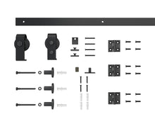 Load image into Gallery viewer, 3 Panel Shaker Hollow Core Pine Wood Bi-Fold Door with Sliding Barn Door Hardware Kit
