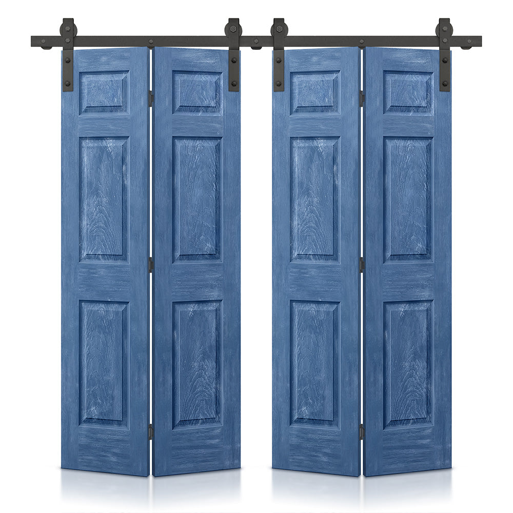 6 Panel MDF Composite Double Bi-Fold Stain Barn Doors with Sliding Hardware Kit