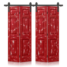 Load image into Gallery viewer, 6 Panel MDF Composite Double Bi-Fold Stain Barn Doors with Sliding Hardware Kit

