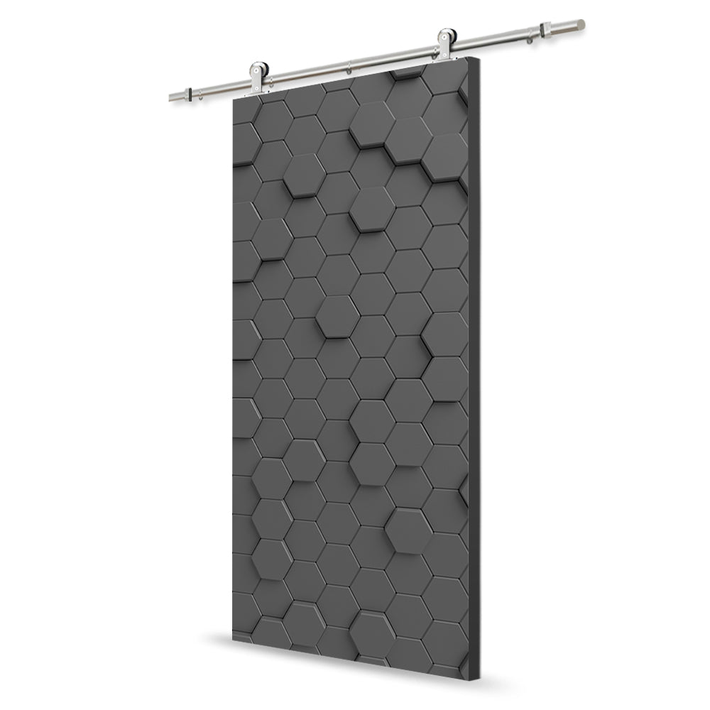 Artisan Print Series Gray Hexagons Modern Barn Door with Sliding Door Hardware Kit
