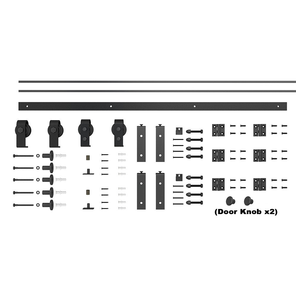 Black Bi-Fold Double Sliding Barn Door Track and Hardware Kit