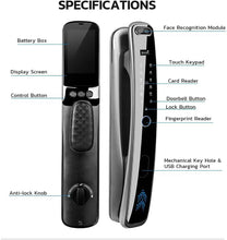 Load image into Gallery viewer, Smart 3D Face Recognition Door Lock, WiFi Video Door Lock with Camera, Video Doorbell, Fingerprint, IC Card Entry

