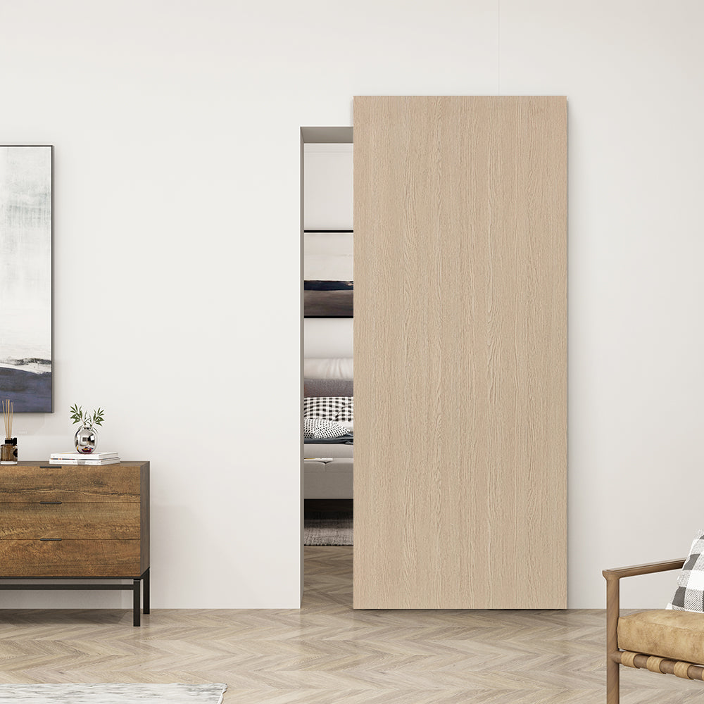 Oak Textured Hollow Core Composite Interior Sliding Barn Door with Hardware Kit Hidden Track System