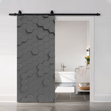 Load image into Gallery viewer, Artisan Print Series Gray Hexagons Modern Barn Door with Sliding Door Hardware Kit
